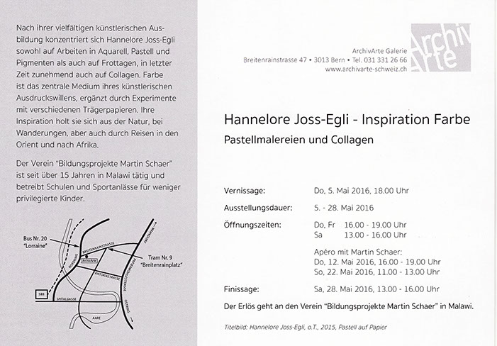 Einladungskarte Ausstellung Galerie ArchivArte Bern - 5. bis 28. Mai 2016